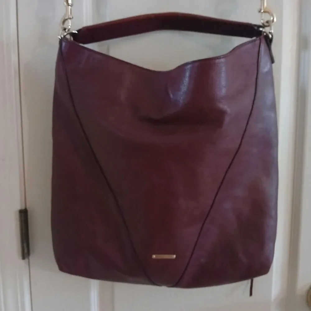 Y2K Style Rebecca Minkoff Burgundy Leather Moto Bucket Tote Hobo Bag Indie Boho